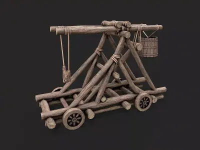 Medieval Siege Catapult 1 Low-poly 3D model