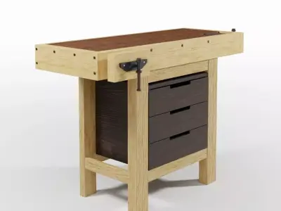 Workbench wooden with drawers Free 3D model