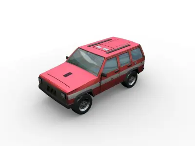 low poly fireman jeep Low-poly 3D model