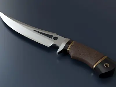 Hunting knife with leather handle Low-poly 3D model