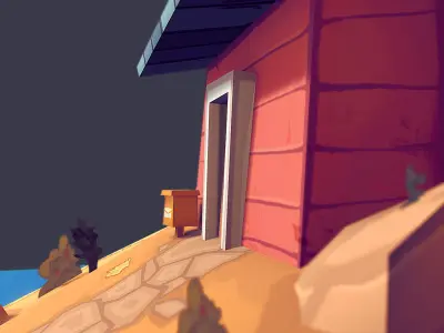 Low-poly Island house on in ocean Low-poly 3D model