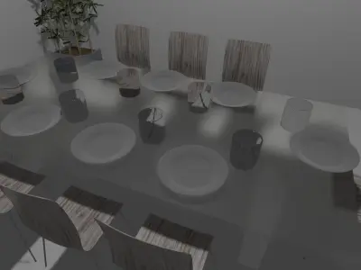 Dinner Set dining table with chairs and plates Free 3D model