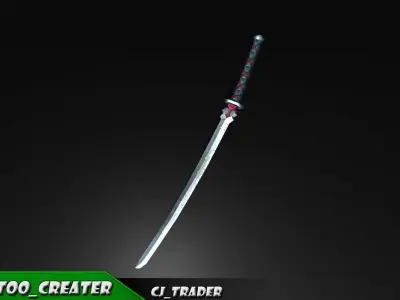 Fantasy Samurai Sword Low-Poly 3d model Low-poly 3D model