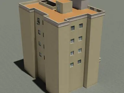 Building apartment with roof Low-poly 3D model