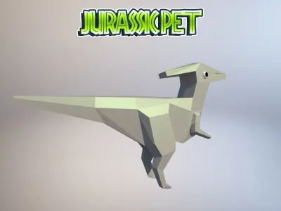 Parasaurolophus origami dinosaur Low-poly 3D model