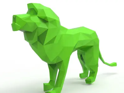 Low poly standing lion Low-poly 3D model