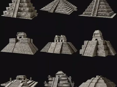 PYRAMID TEMPLE AZTEC MAYAN INCA PLATFORM STAIRS COLLECTION Low-poly 3D model