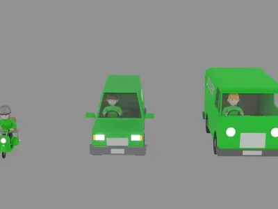 Delivery service transportation set  Blender rendering Low-poly 3D model