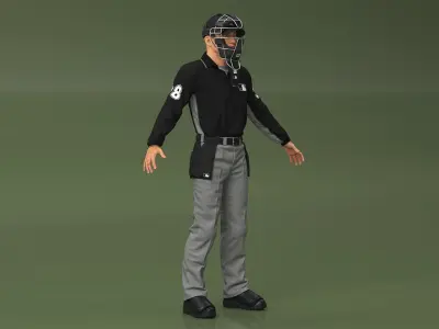 Baseball Umpire with Protective Mask A-Pose 3D model