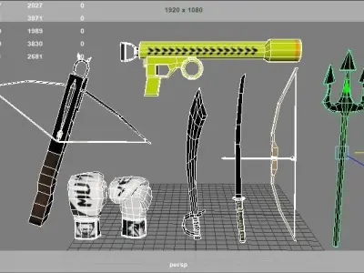 Lowpoly 3D Armaments bow and arrow Low-poly 3D model