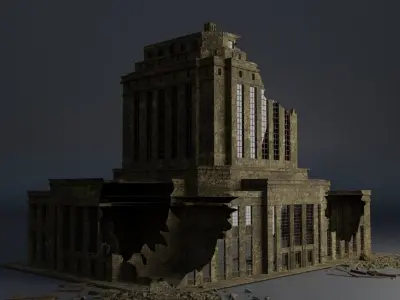 DESTROYED BUILDING CLASSICAL APOCALYPSE WAR RUINED 08 Low-poly 3D model