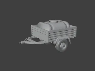 Military Water Bowser on Trailer Low-poly 3D model
