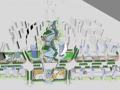 Urban highrise building ancillary building commercial 3D model