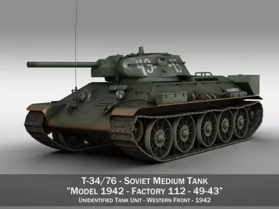 T-34-76 - Model 1942 - Soviet medium tank - 49-43 3D model