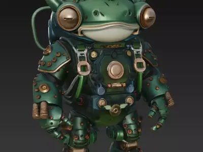 Emerald Mecha Toad - Stylized Robotic Amphibian 3D Model 3D print model