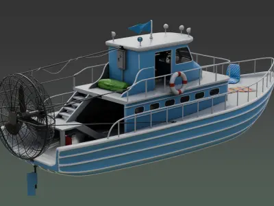 Antique Recreational Blue Airboat Low-poly 3D model