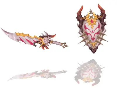 Corrupted Holy Sword and Shield Low-poly 3D model