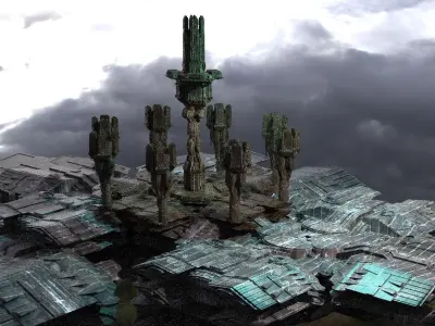 Occult Elven Sci fi courtyard kit bash 2 3D model