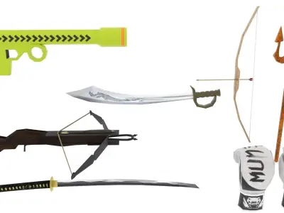 Lowpoly 3D Armaments bow and arrow Low-poly 3D model