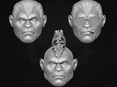 Ape Heads Collection 3D Printable Files For Action Figures 3D print model
