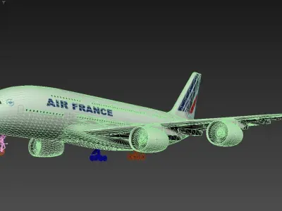 3D model of an Air France airplane specifically an Airbus A380 Low-poly 3D model