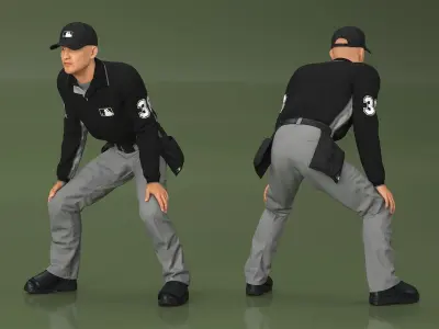 Baseball Umpire in Cap Ready Pose 3D model