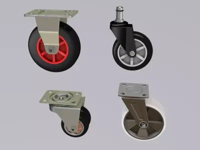 Set of realistic high quality caster wheels for cart 3D model
