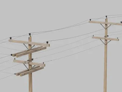 Utility Pole - Wooden Mast with Double Crossarms 3D model