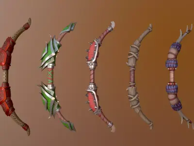 Modular Fantasy Bows Low-poly 3D model