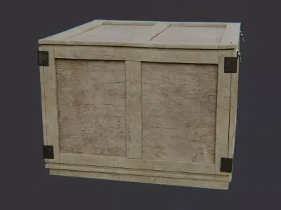 wooden shipping crate with metal reinforcements Low-poly 3D model