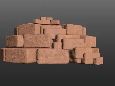 8K Ancient Sanctuary tomb red bricks and free forest material 3D model