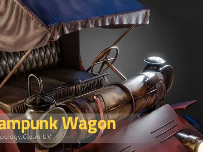 Steampunk Wagon-Game Asset Low-poly 3D model