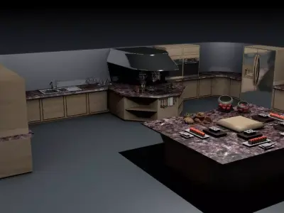 Kitchen with marble counter tops Free 3D model