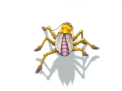 Animated Funny Cartoon White Roach Insect Low-poly 3D model