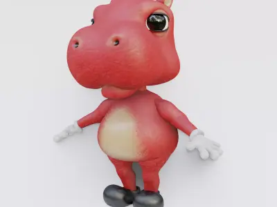 Cute cartoon rigged red hippo Free 3D model