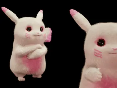 Pikachu Model With Fur Low-poly 3D model