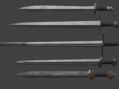 Set of Five One-Handed Swords Low-poly 3D model