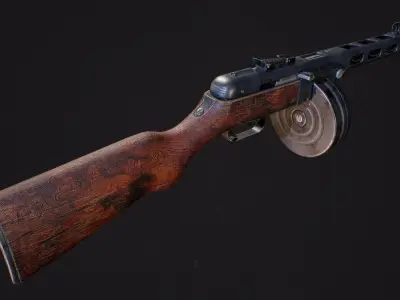 PPSh-41 Fully disassembled game model Low-poly 3D model