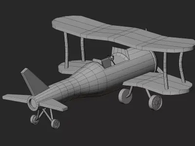 Low Poly Stylized Green Biplane Steampunk Toy Airplane Low-poly 3D model