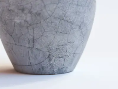 Twig with flowers and a bird in ceramic vase 3D model