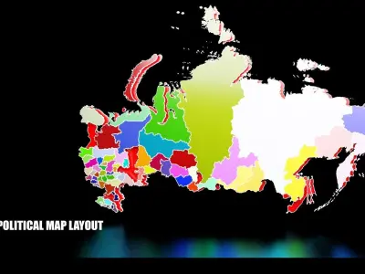 RUSSIA POLITICAL MAP LAYOUT  Low-poly 3D model