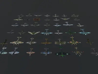 Pack of realistic pbr 42 low poly game AR VR ready aircraft Low-poly 3D model