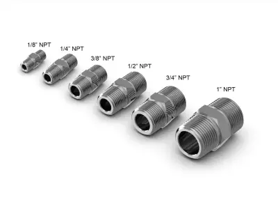 Hex Nipple Collection NPT male thread 3D model