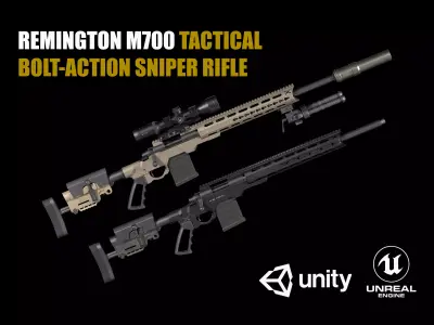 Remington M700 Tactical Bolt-action Sniper Rifle Low-poly 3D model