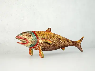 Vintage Painted Wood Fish 4 3D model
