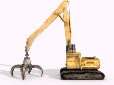 Damaged Rusted Cars with Grab Crane - Junkyard Part 2 Low-poly 3D model