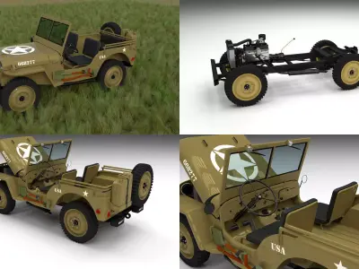 Full w chassis Jeep Willys MB Military Desert HDRI 3D model