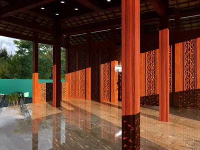 Wooden Mosque Design Islamic building Prayer Room 3D model