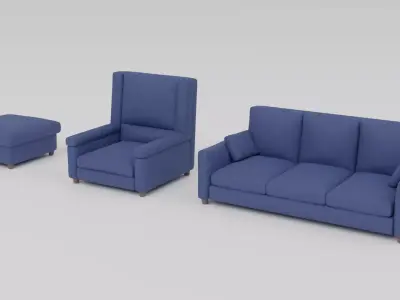 Couch  Armcair  Pouffe Free 3D model