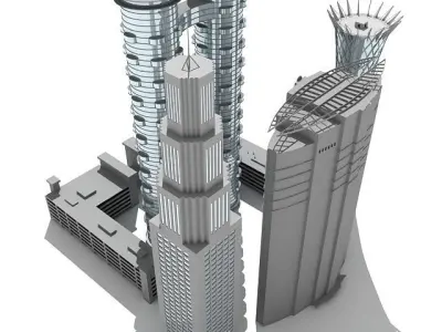 5 Buildings 2 petronas twin towers 3D model
